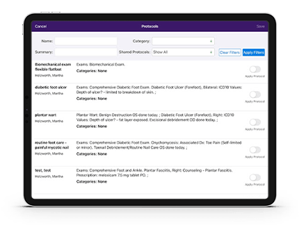 Screen showing master visits in EHR