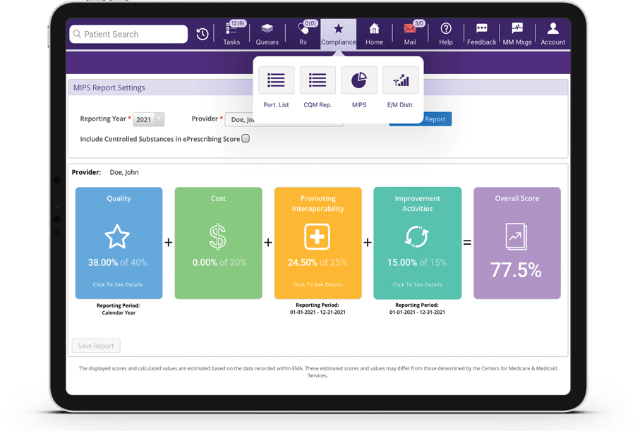 Screen displaying MIPS report