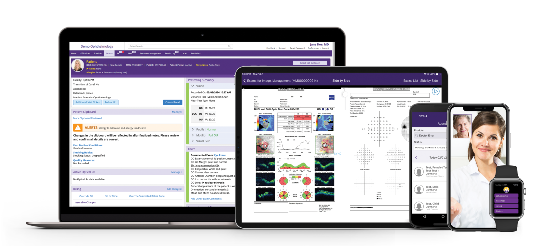 Images of our ophthalmology software on different devices.