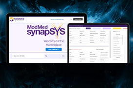 Tablets showing the ModMed synapSYS website on screen.