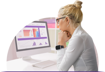 A woman reviewing her analytics dashboard.