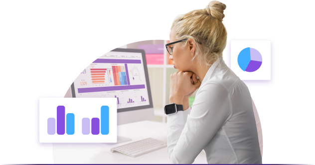 A woman reviewing her analytics dashboard.